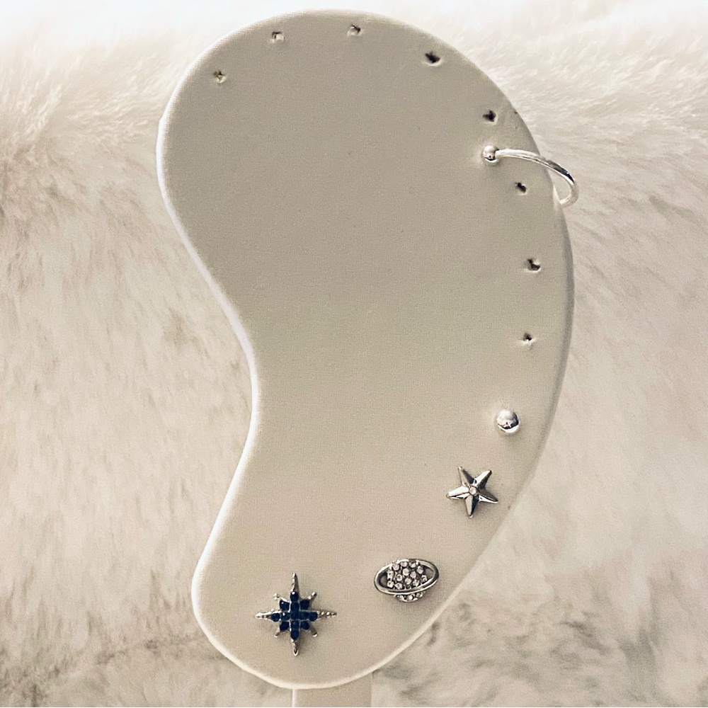 Earring Stud Set Curated Space Theme Planet Star Galaxy Silver Crystal New